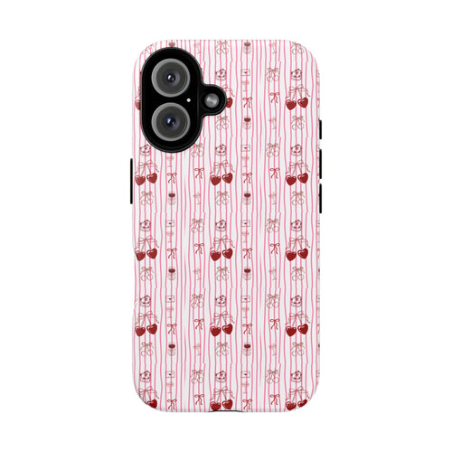 Cherry Pattern Phone Case — Cute Pink Heart & Cherry Design Tough Case