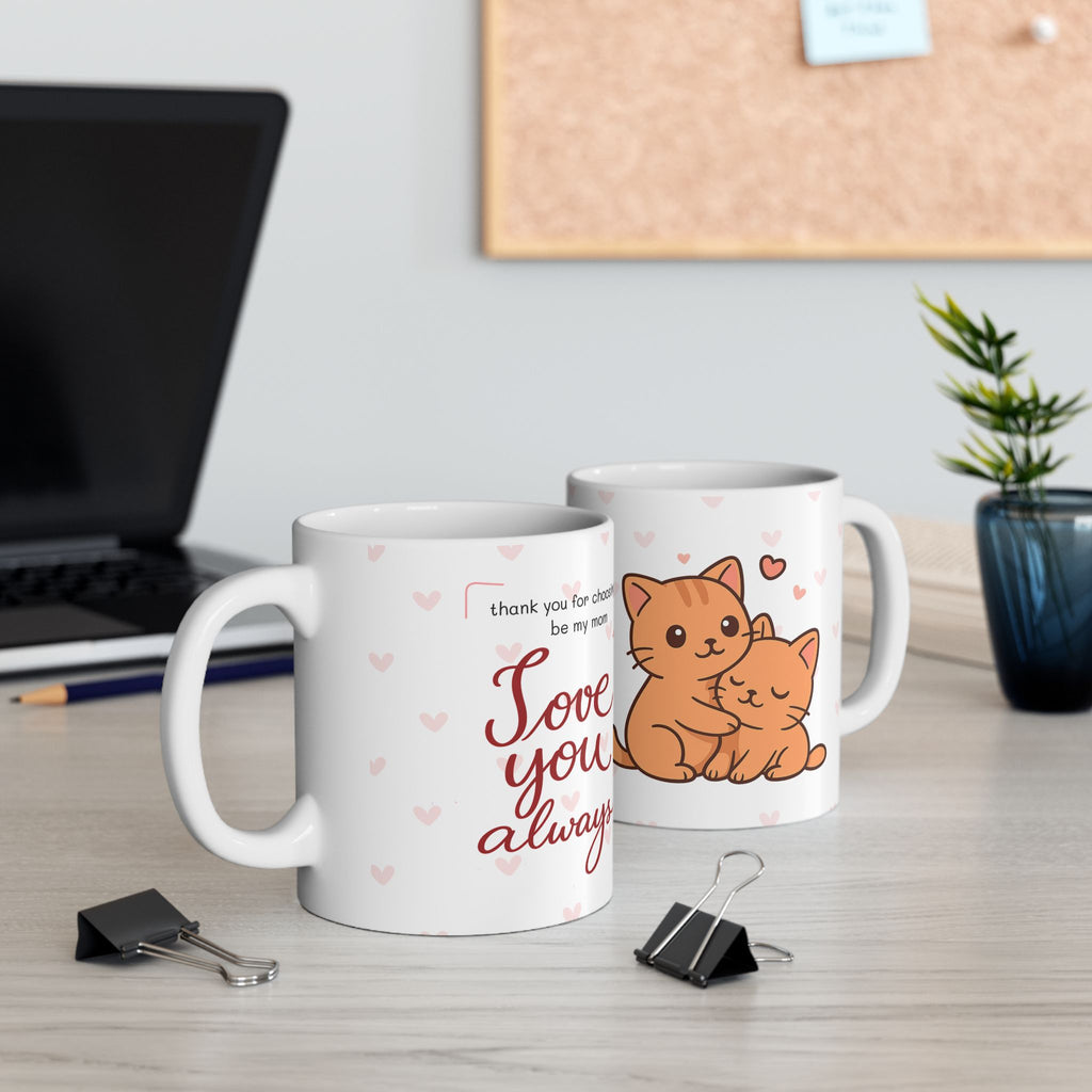 Cute Cat “Love You Always” Mug — Minimalist Gift for Mom or Loved One