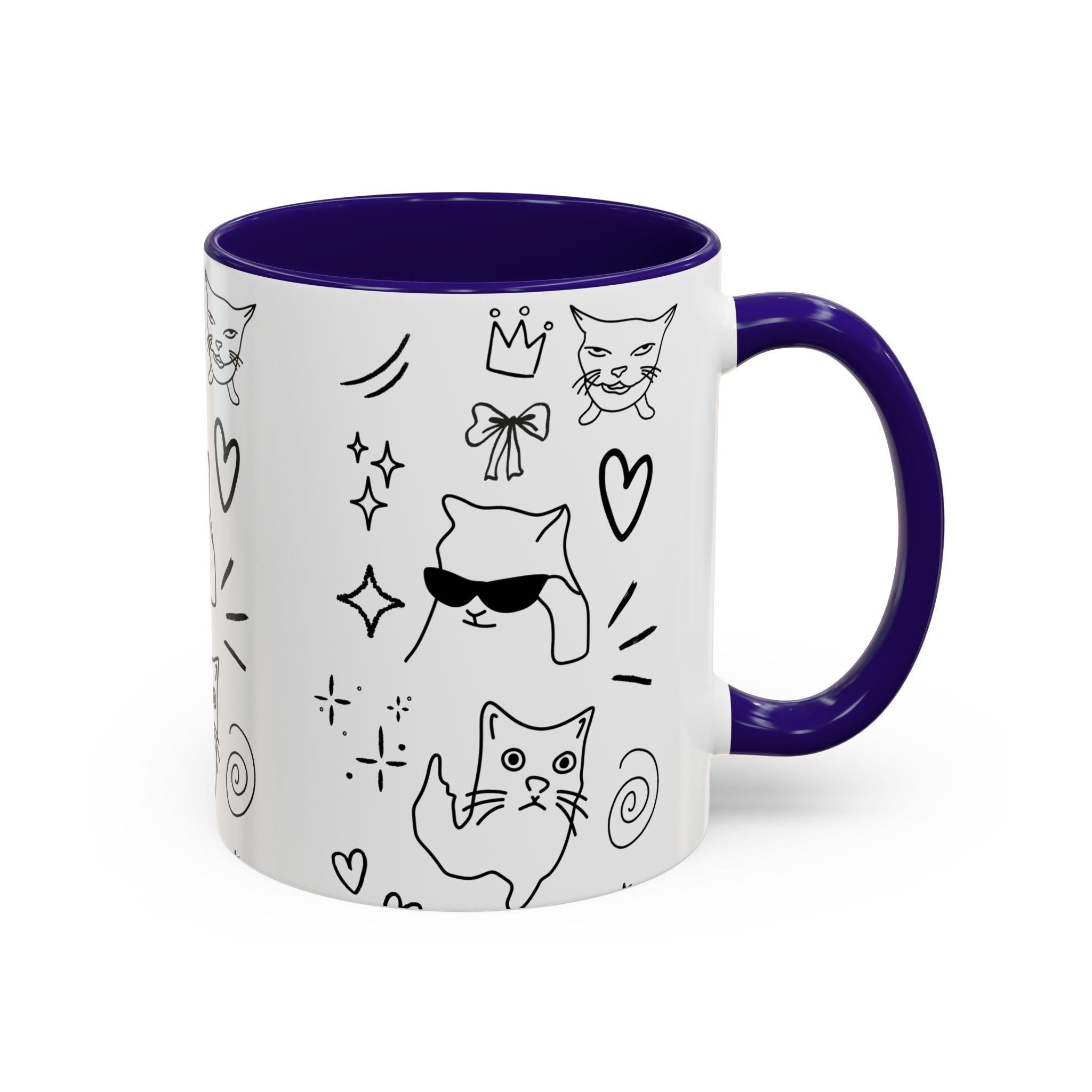 Doodle Cats Mug — Cute Black & White Kitty Design