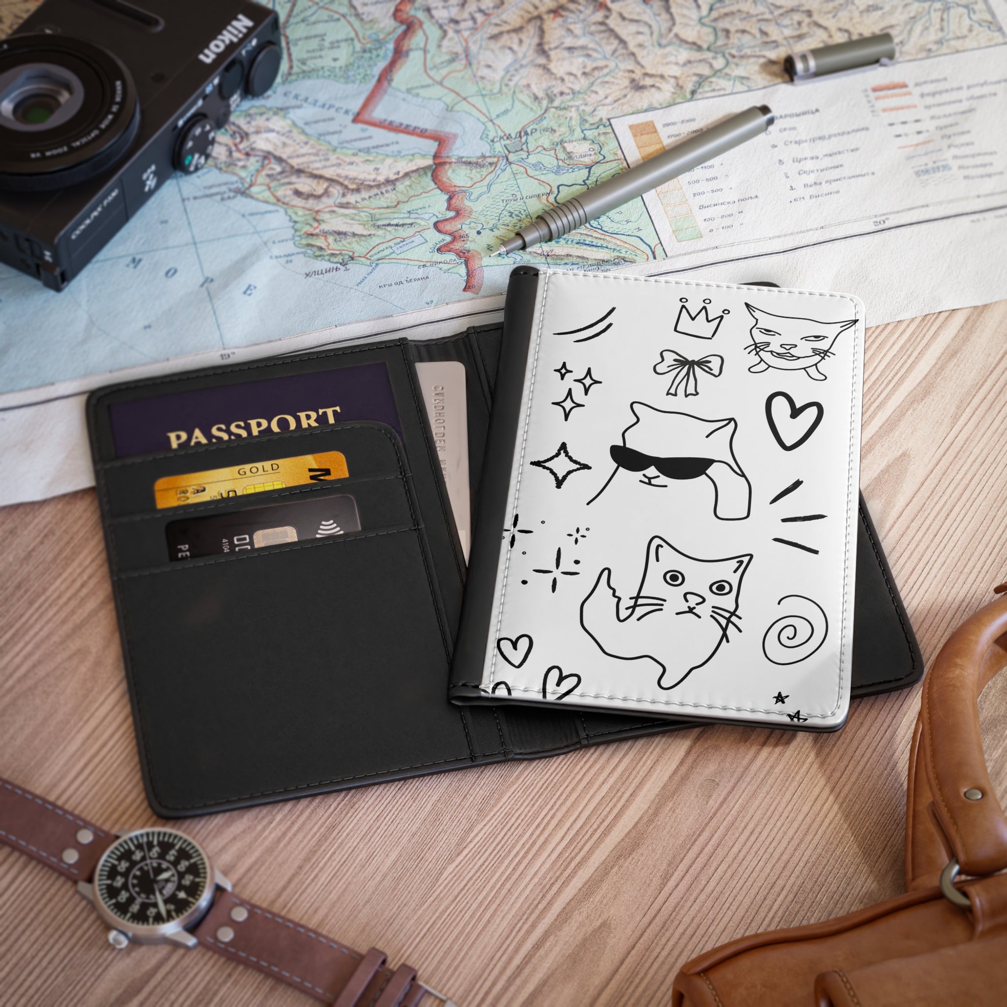 Doodle Cats Passport Cover — Cute Travel Protector