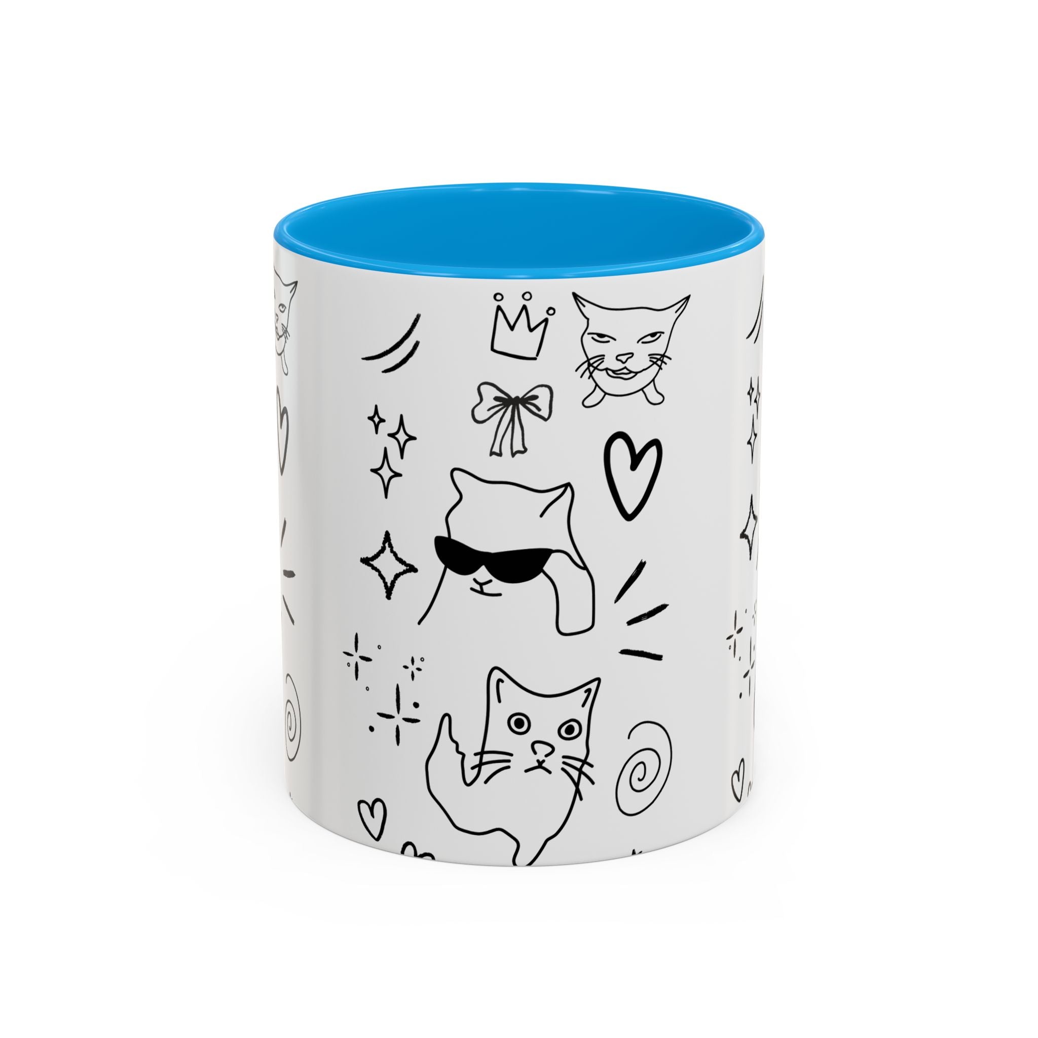 Doodle Cats Mug — Cute Black & White Kitty Design