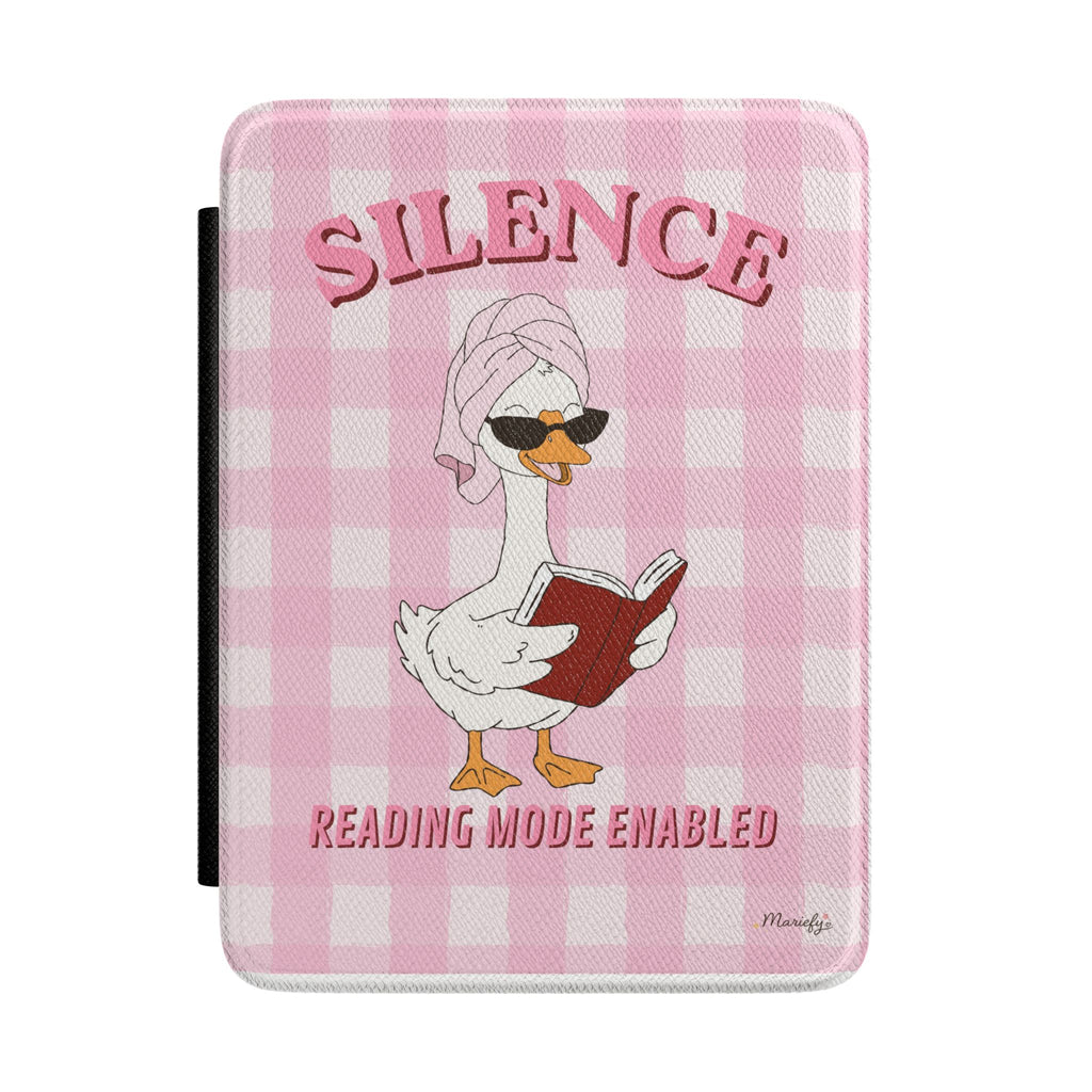 Kindle Case — “Silence: Reading Mode Enabled” Cute Duck Cover (Pink Gingham) Case Girlie Kindle Paperwhite Case Minimalist Aesthetic