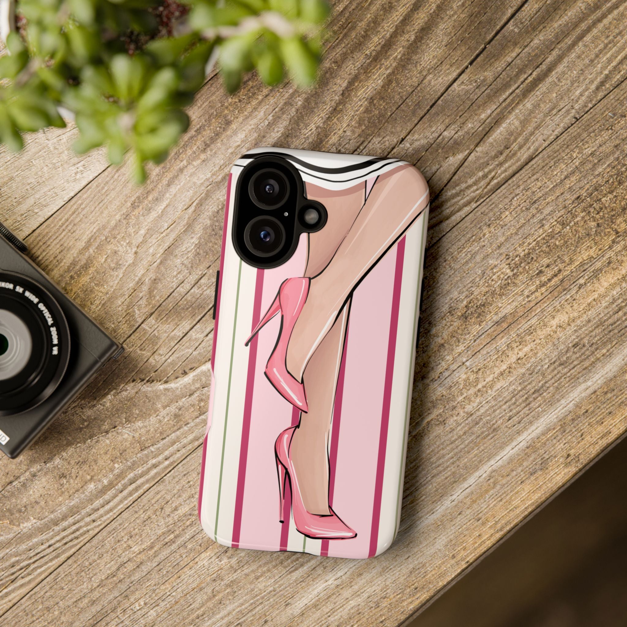 Phone Case - Pink High Heels Striped Fashion iPhone Case