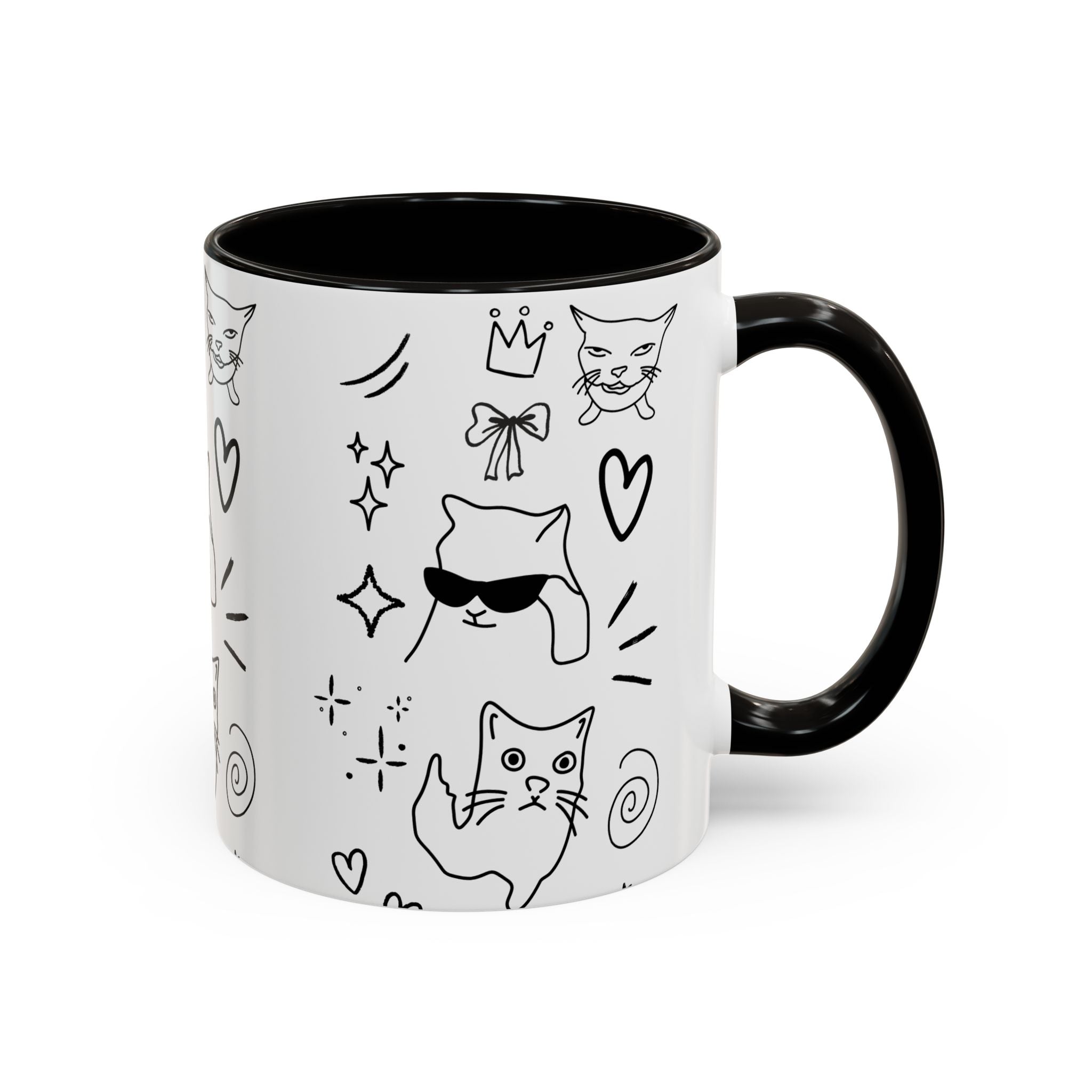 Doodle Cats Mug — Cute Black & White Kitty Design