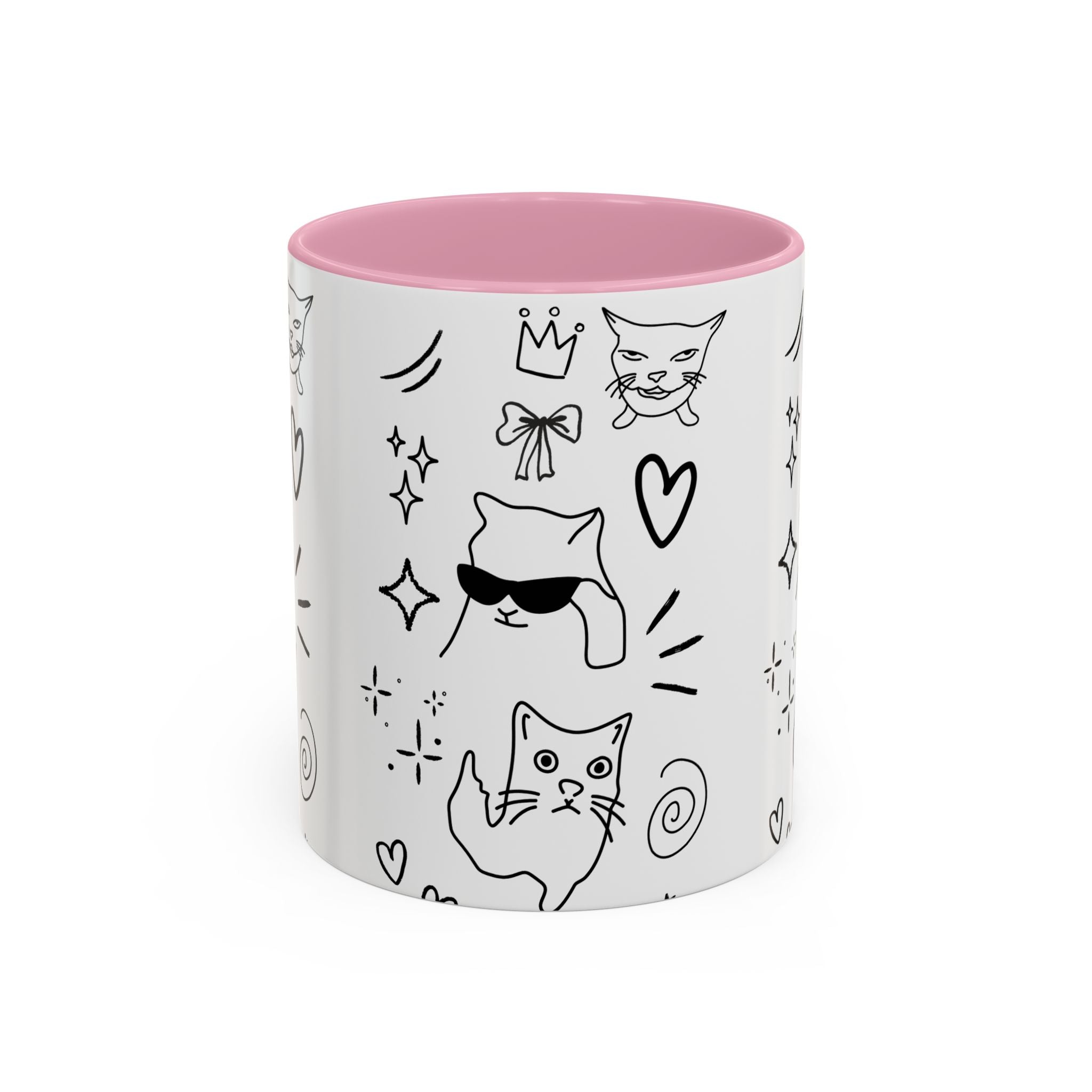 Doodle Cats Mug — Cute Black & White Kitty Design