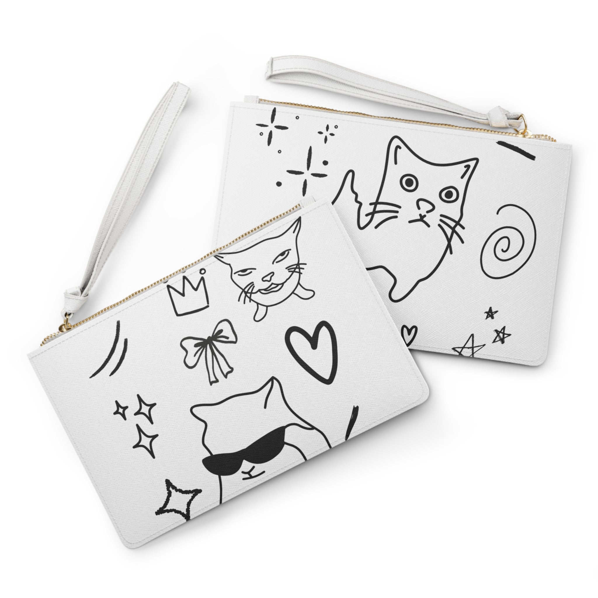 Doodle Cats Clutch Bag — Cute Hand-Drawn Kitty Wristlet