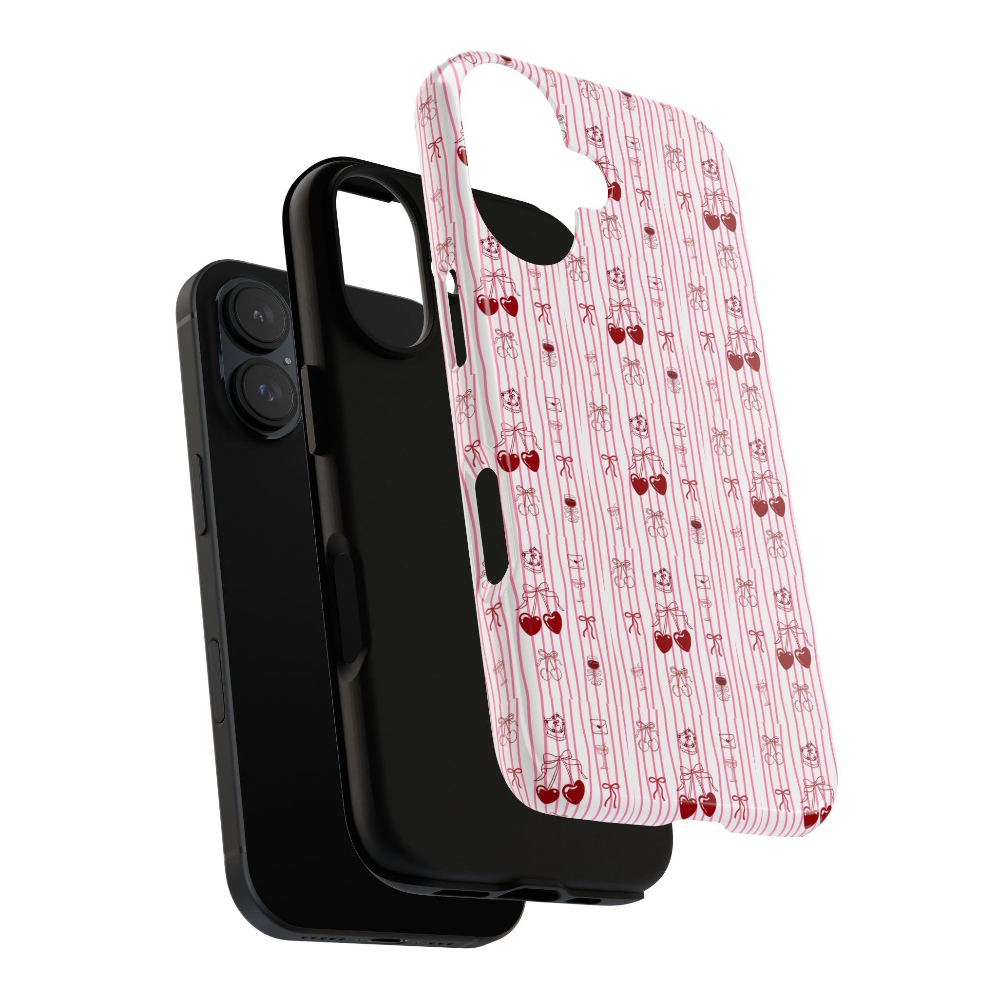 Cherry Pattern Phone Case — Cute Pink Heart & Cherry Design Tough Case