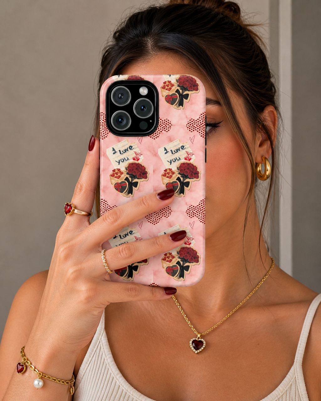 Cute Phone Case — Pink Floral 'I Love You' Valentine Phone Case