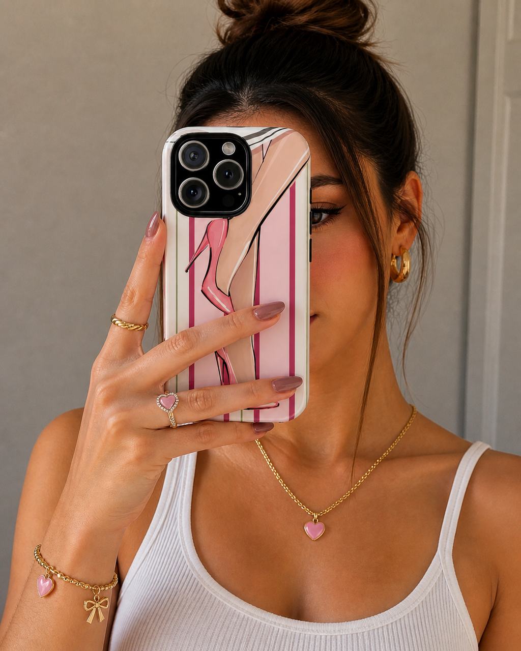 Phone Case - Pink High Heels Striped Fashion iPhone Case