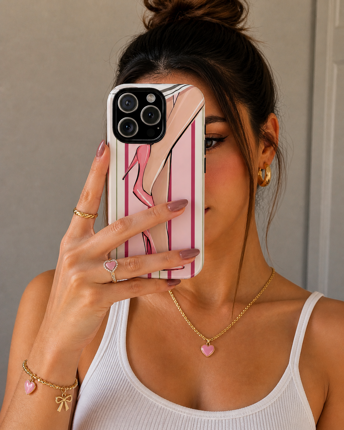 Phone Case - Pink High Heels Striped Fashion iPhone Case