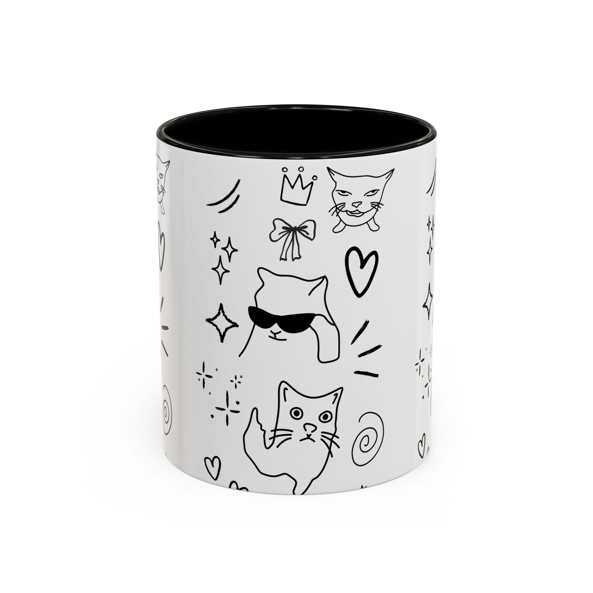 Doodle Cats Mug — Cute Black & White Kitty Design
