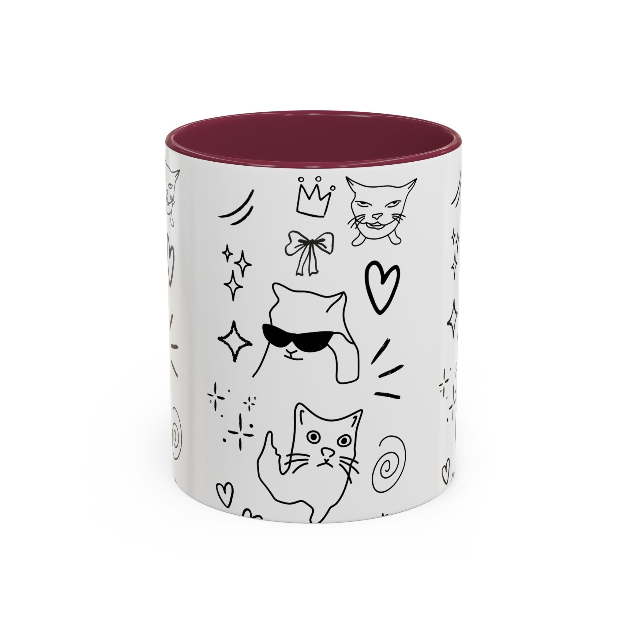 Doodle Cats Mug — Cute Black & White Kitty Design