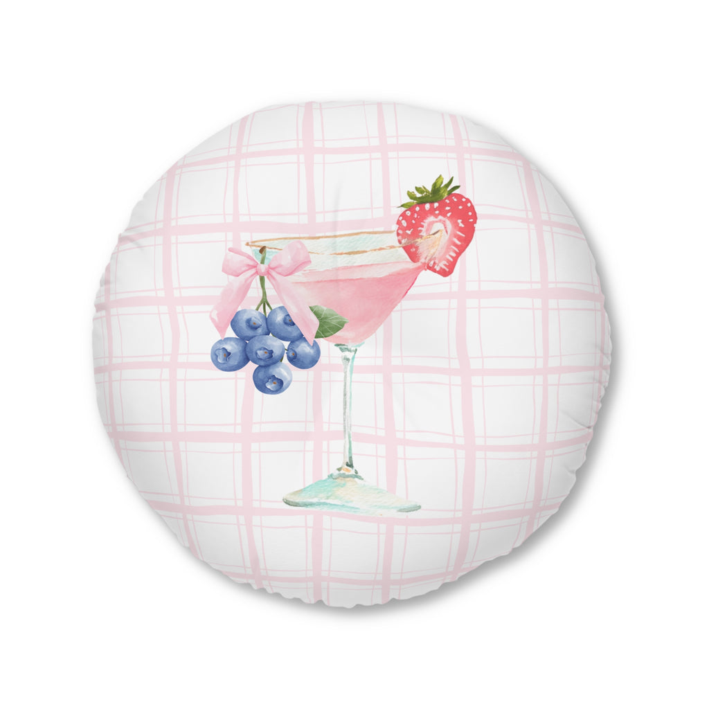 Round Tufted Floor Pillow — Pink Berry Cocktail Watercolor Design