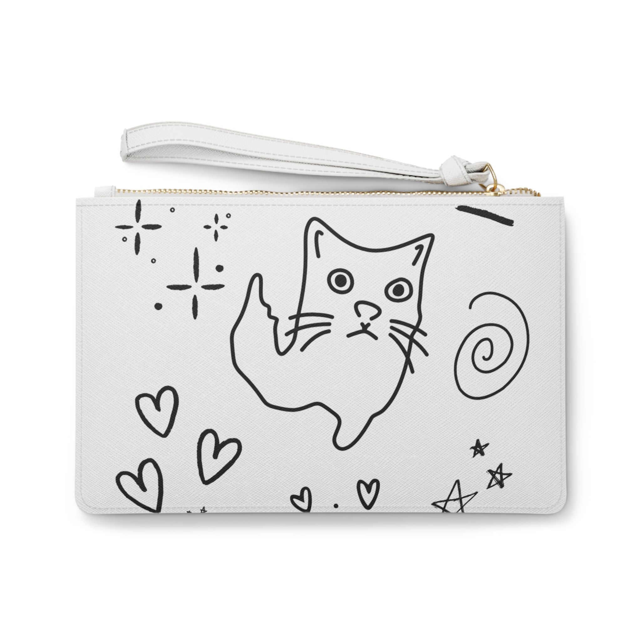 Doodle Cats Clutch Bag — Cute Hand-Drawn Kitty Wristlet