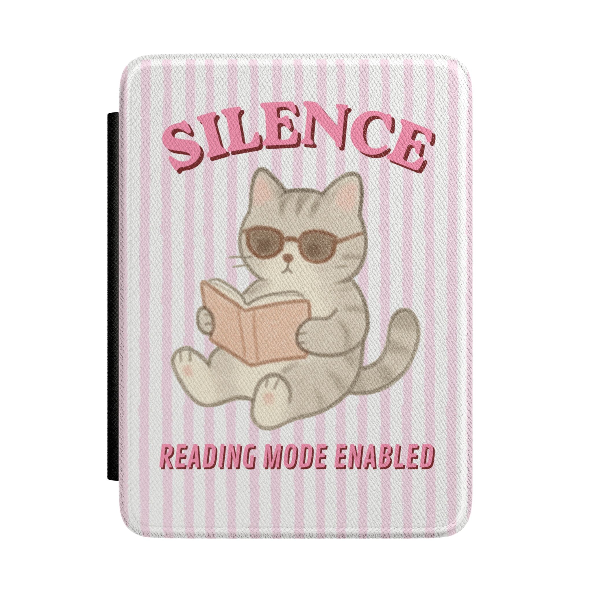 Kindle Case — "Silence: Reading Mode Enabled" Cute Cat Protective Cover Case Girlie Kindle Paperwhite Case Minimalist Aesthetic