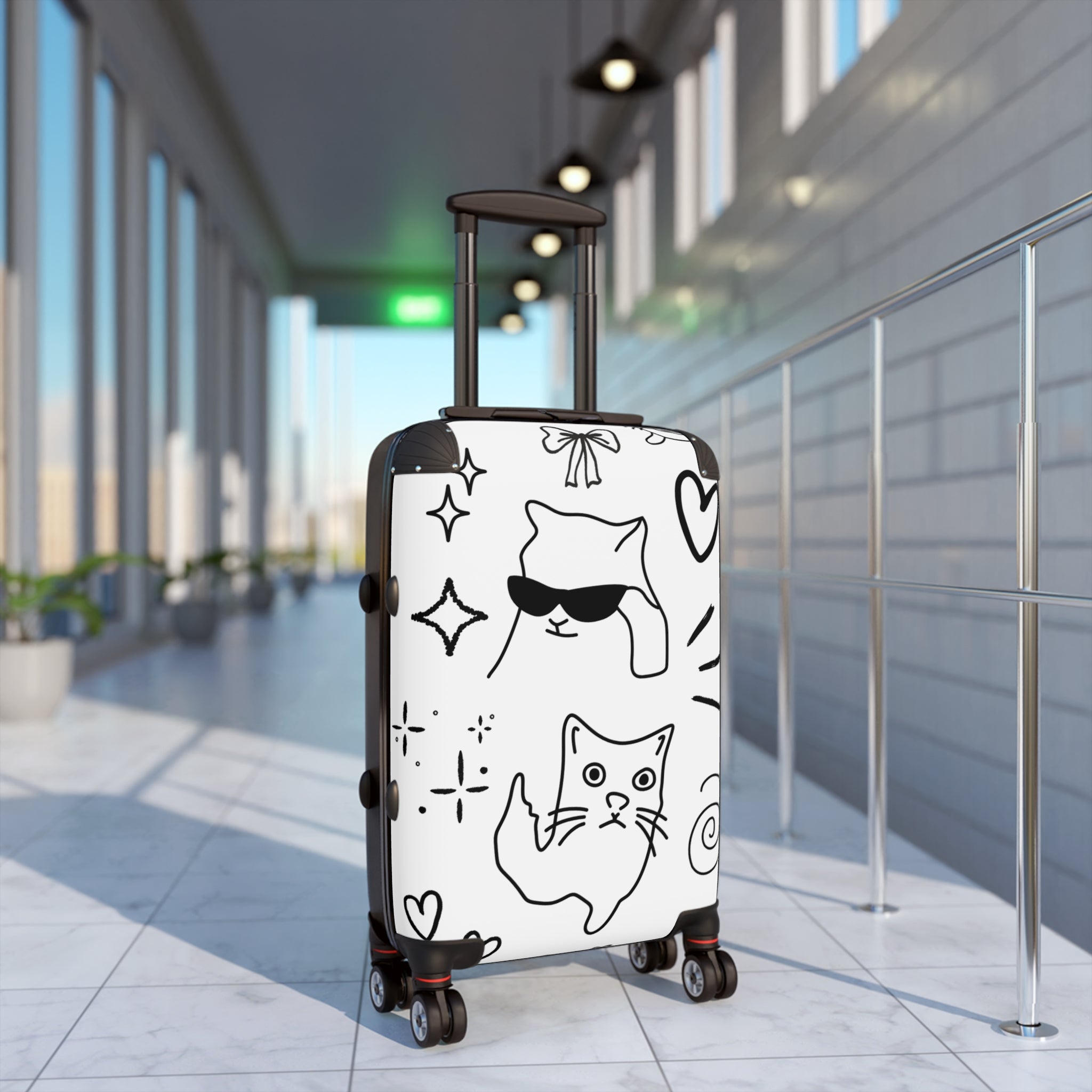 Doodle Cats Suitcase — Cute Rolling Luggage with Sunglasses Design