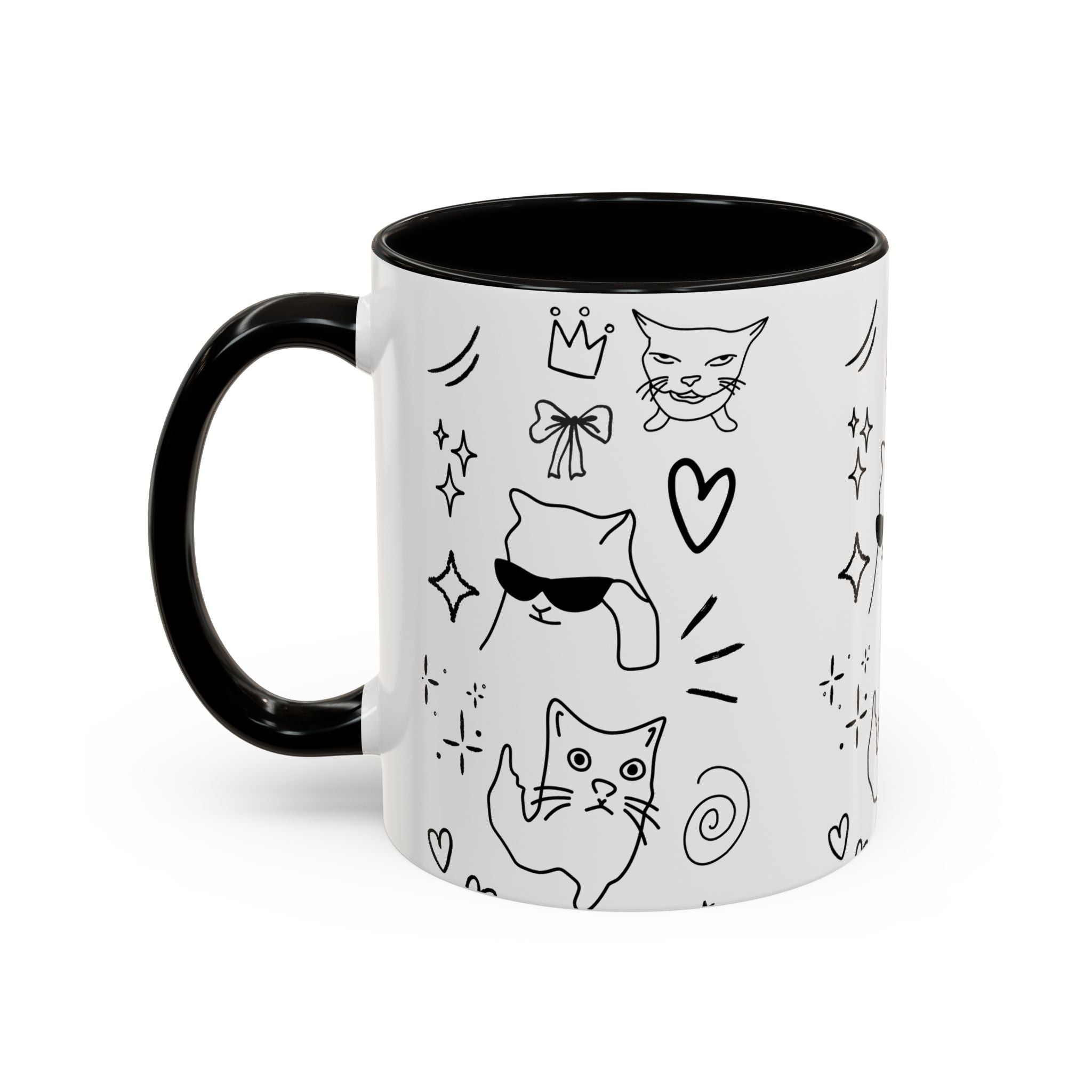 Doodle Cats Mug — Cute Black & White Kitty Design