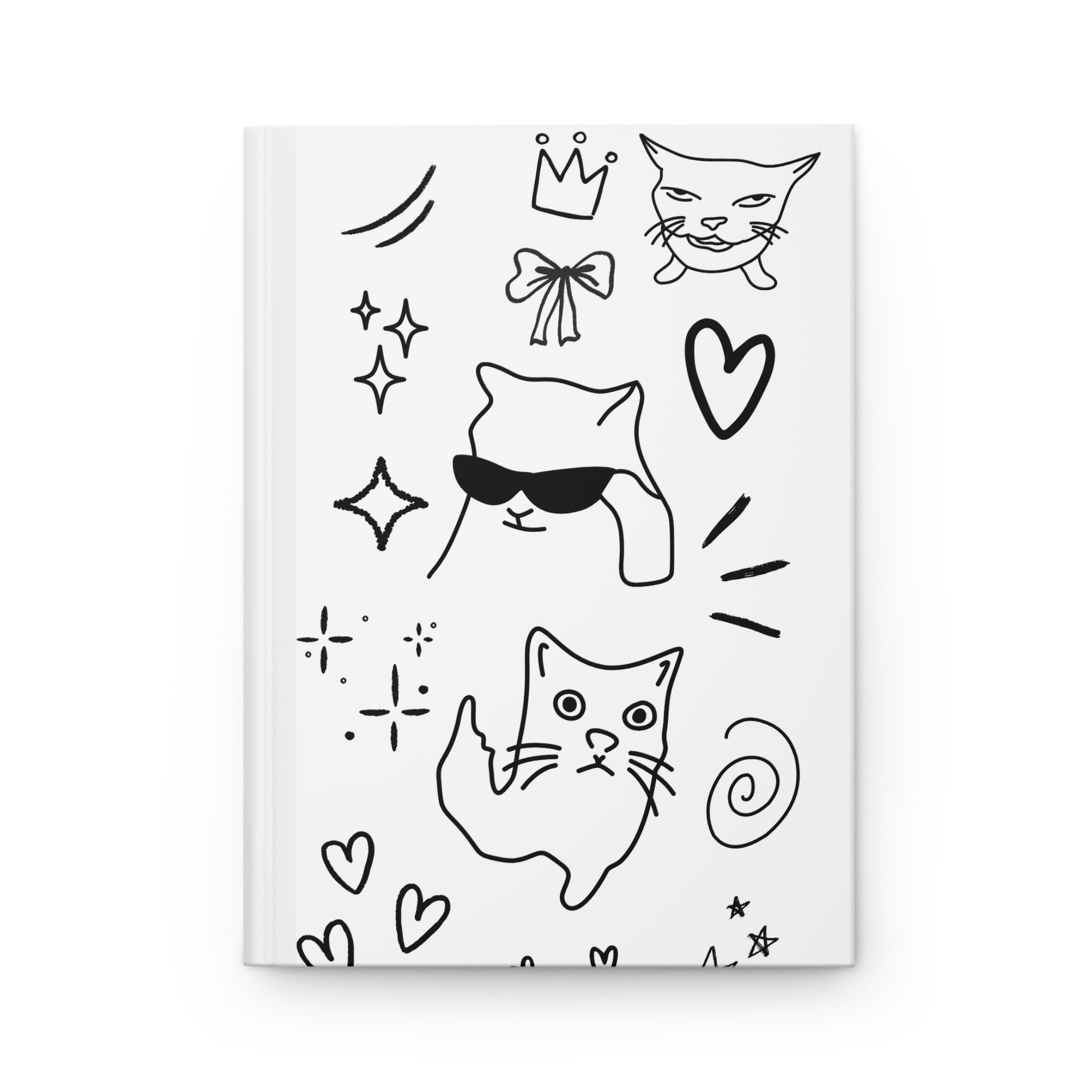 Doodle Cats Hardcover Journal — Cute Minimalist Kitty Notebook