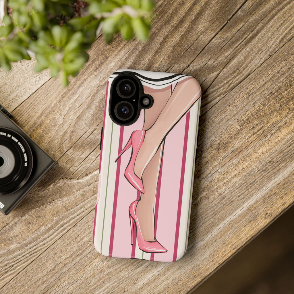 Phone Case - Pink High Heels Striped Fashion iPhone Case