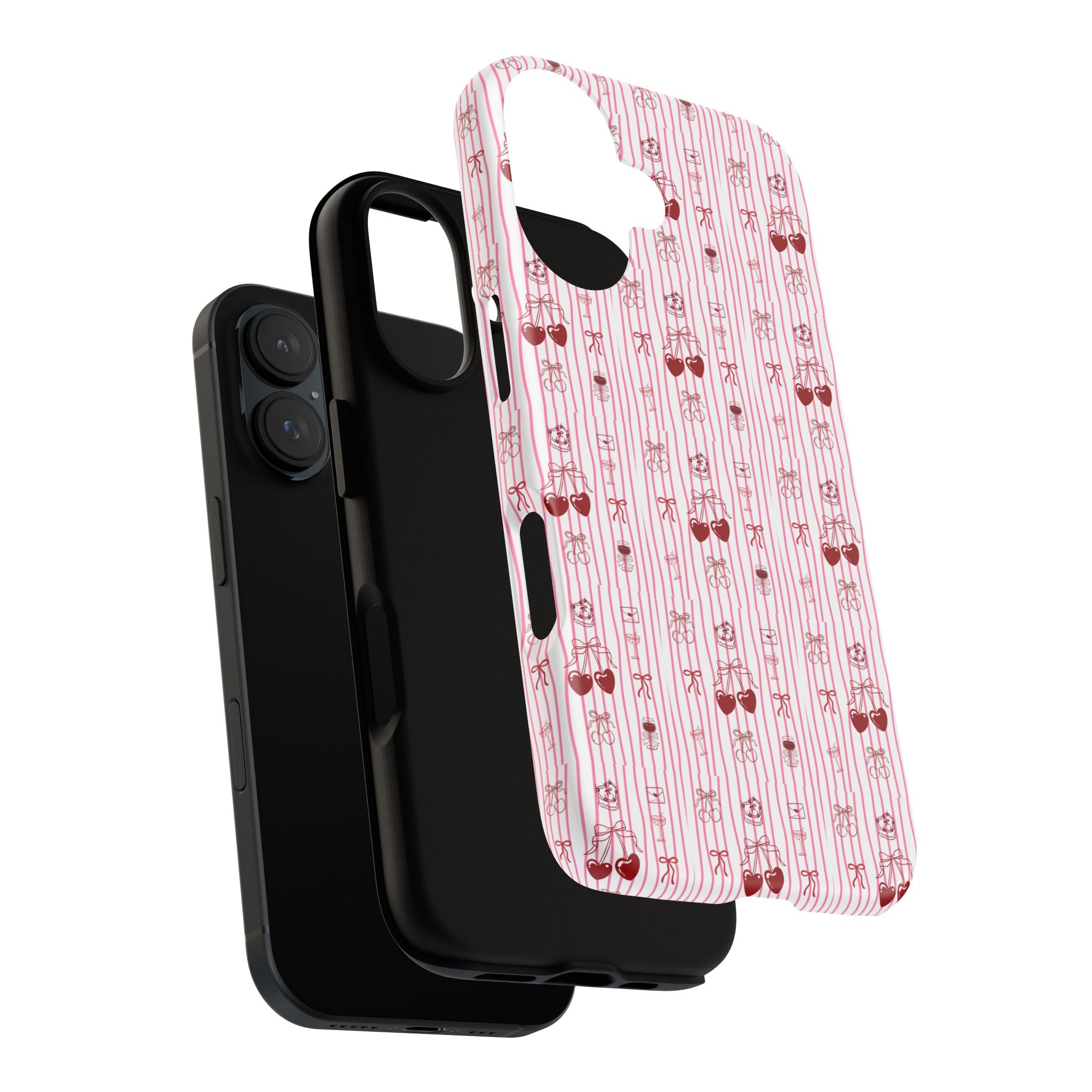 Cherry Pattern Phone Case — Cute Pink Heart & Cherry Design Tough Case