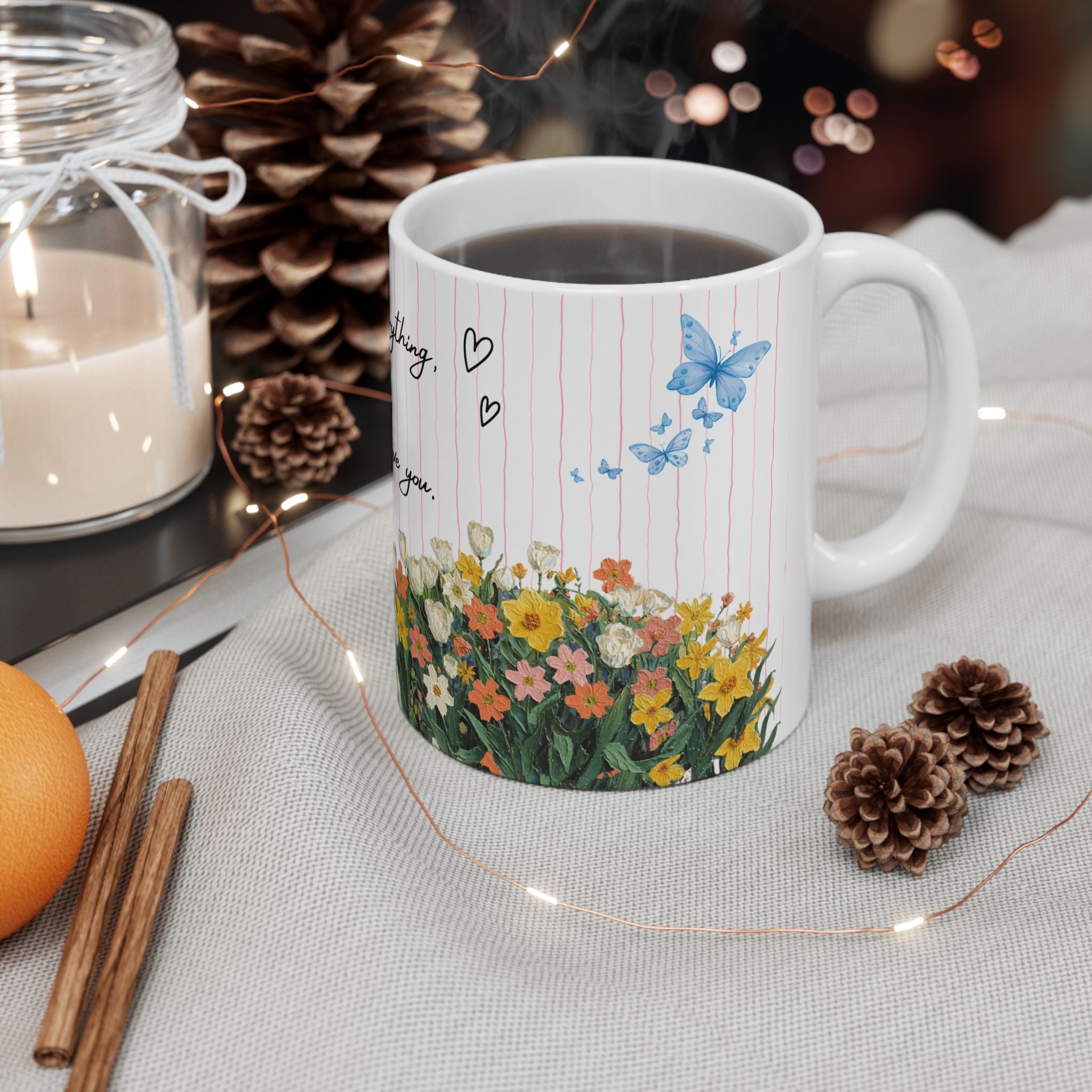 Mother’s Day Floral Ceramic Mug  - "Thank You for Everything, Mom, I Love You"
