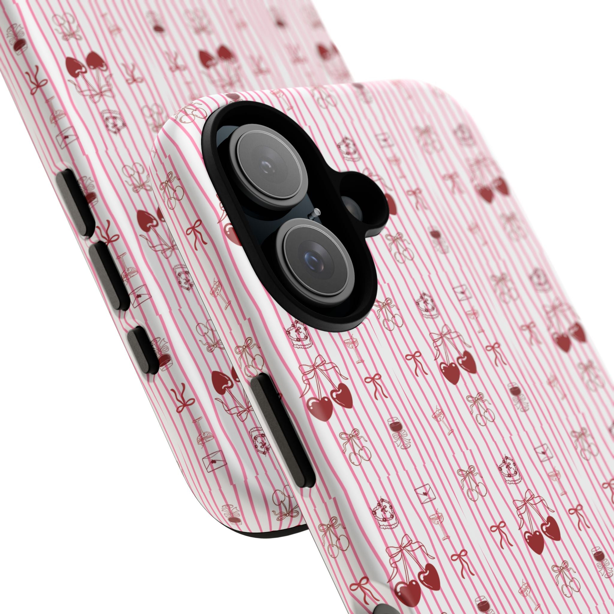 Cherry Pattern Phone Case — Cute Pink Heart & Cherry Design Tough Case