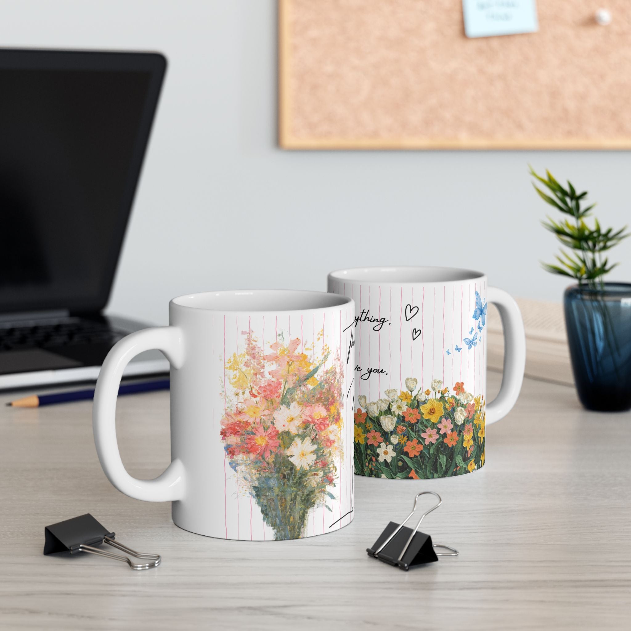 Mother’s Day Floral Ceramic Mug  - "Thank You for Everything, Mom, I Love You"