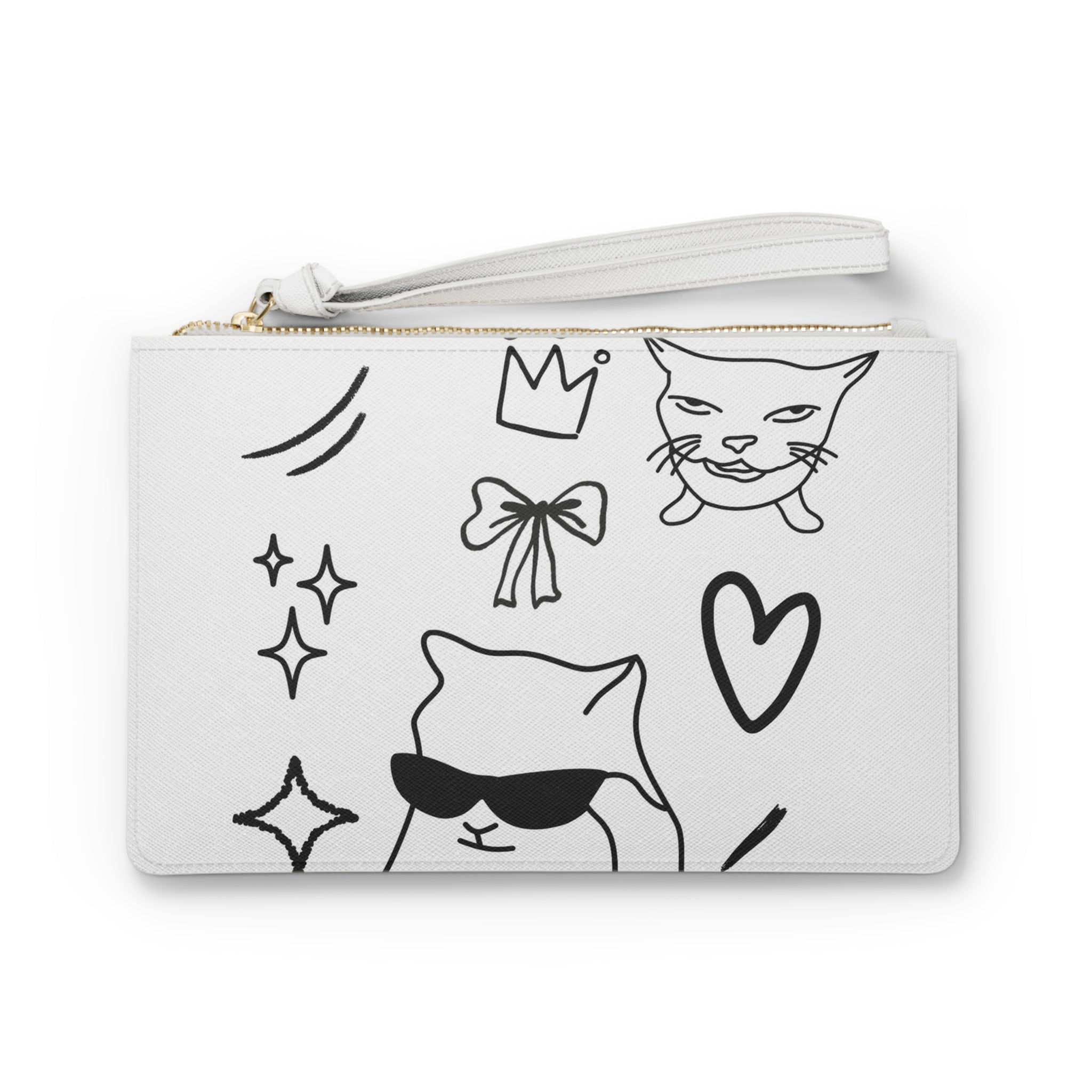 Doodle Cats Clutch Bag — Cute Hand-Drawn Kitty Wristlet