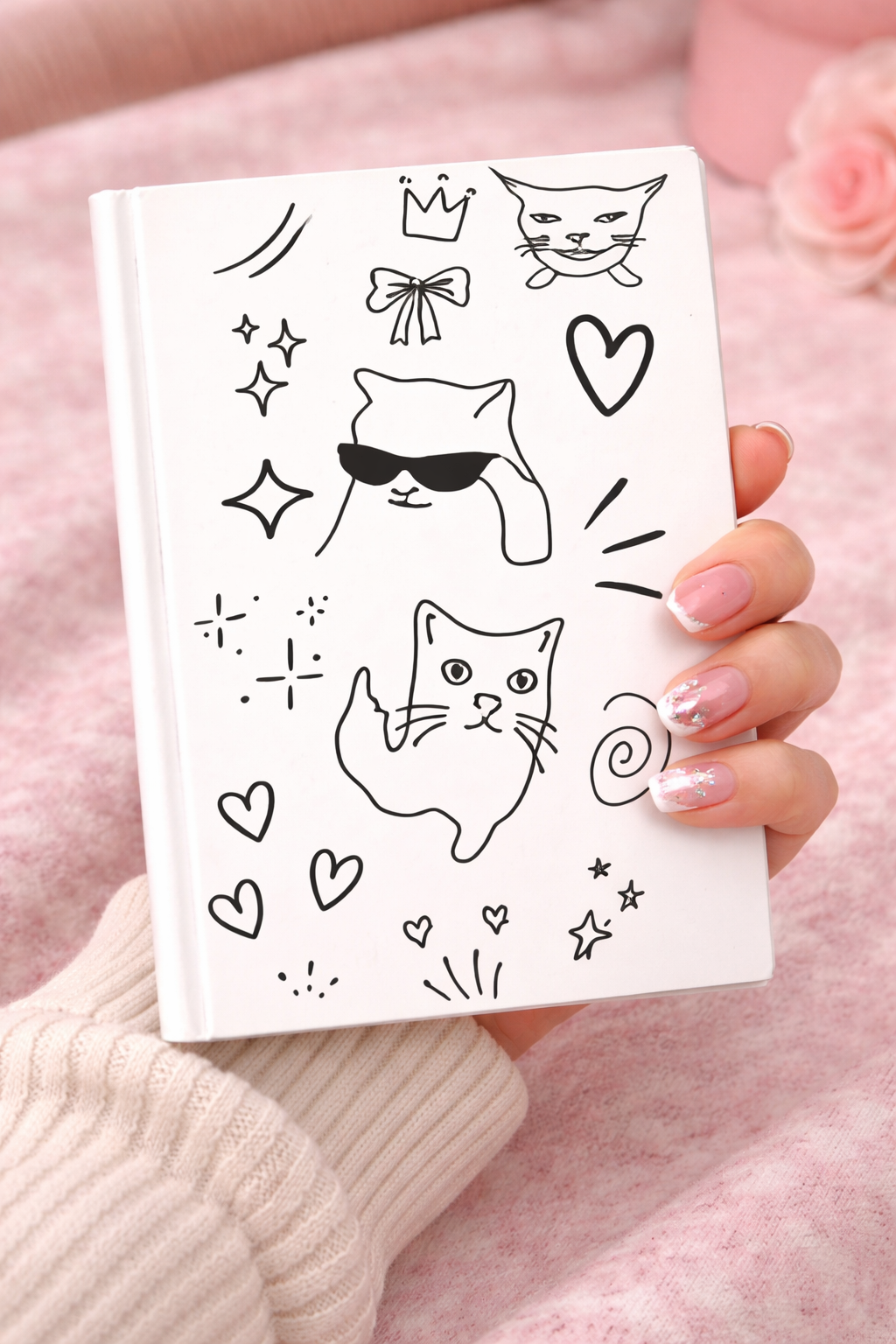 Doodle Cats Hardcover Journal — Cute Minimalist Kitty Notebook