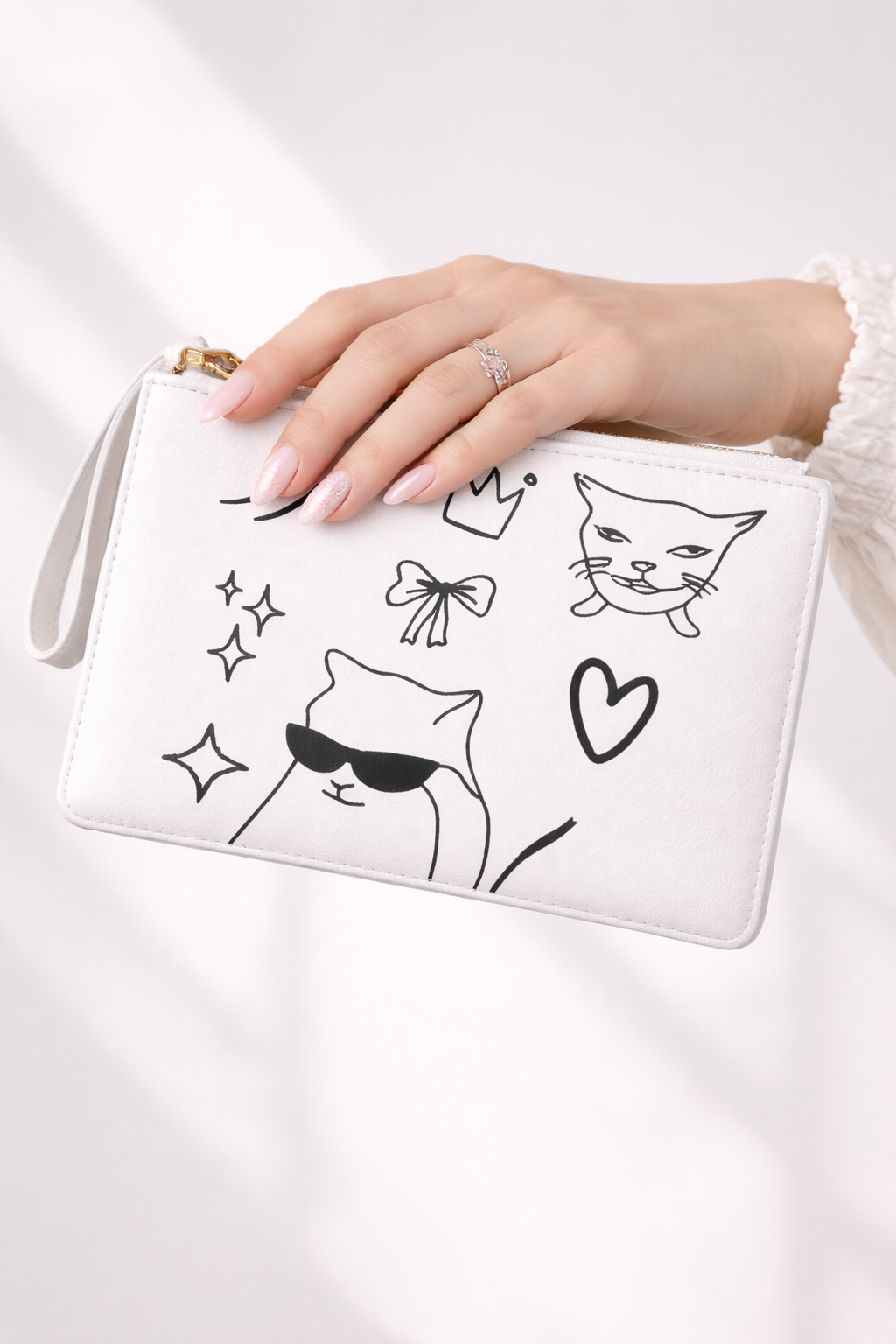 Doodle Cats Clutch Bag — Cute Hand-Drawn Kitty Wristlet